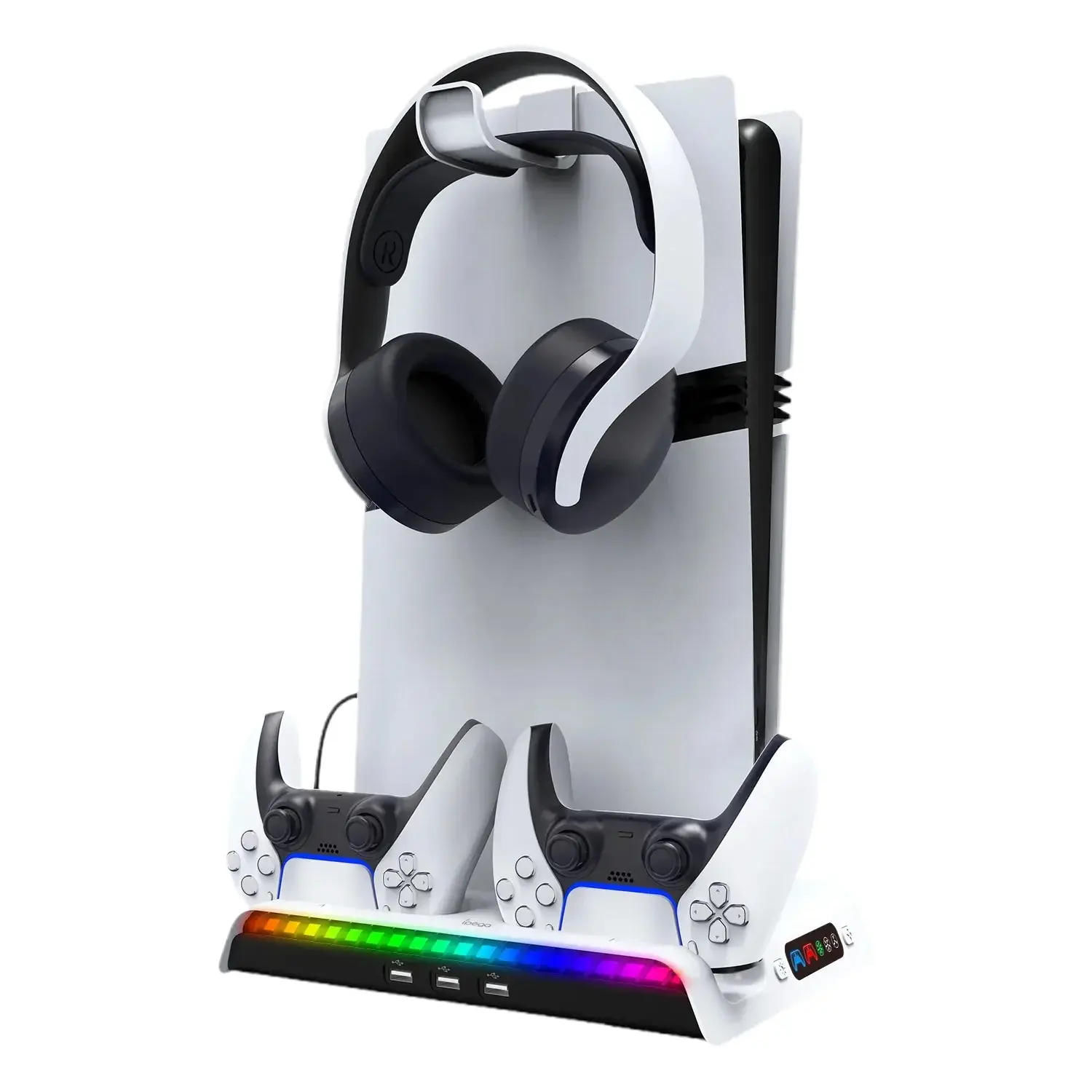 iPega PG-P5S006H Multifunctional Stand for 2 PS5 / PS5 Slim Controllers with LED — Black